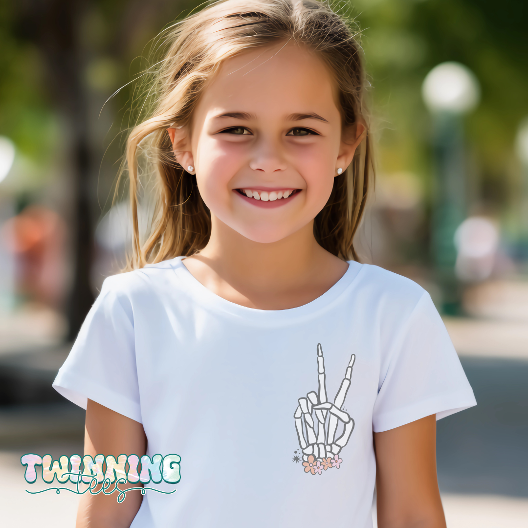 Floral Skelly Peace Sign Kid's Tee