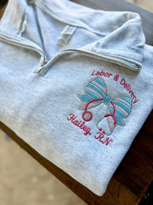 Custom Stethoscope Embroidered Quarter Zip Crewneck