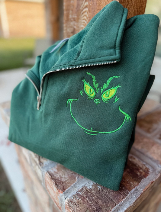 Green Man Quarter Zip Crewneck