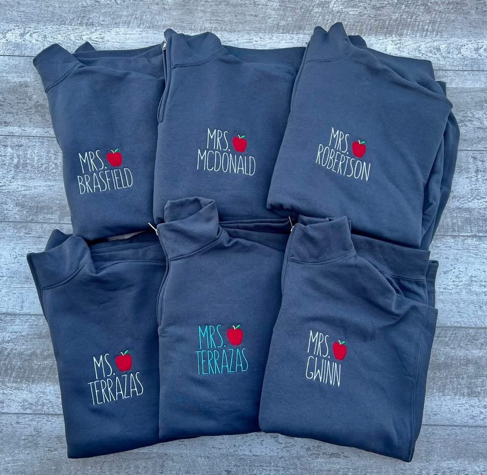 Custom Teacher with Apple Quarter Zip