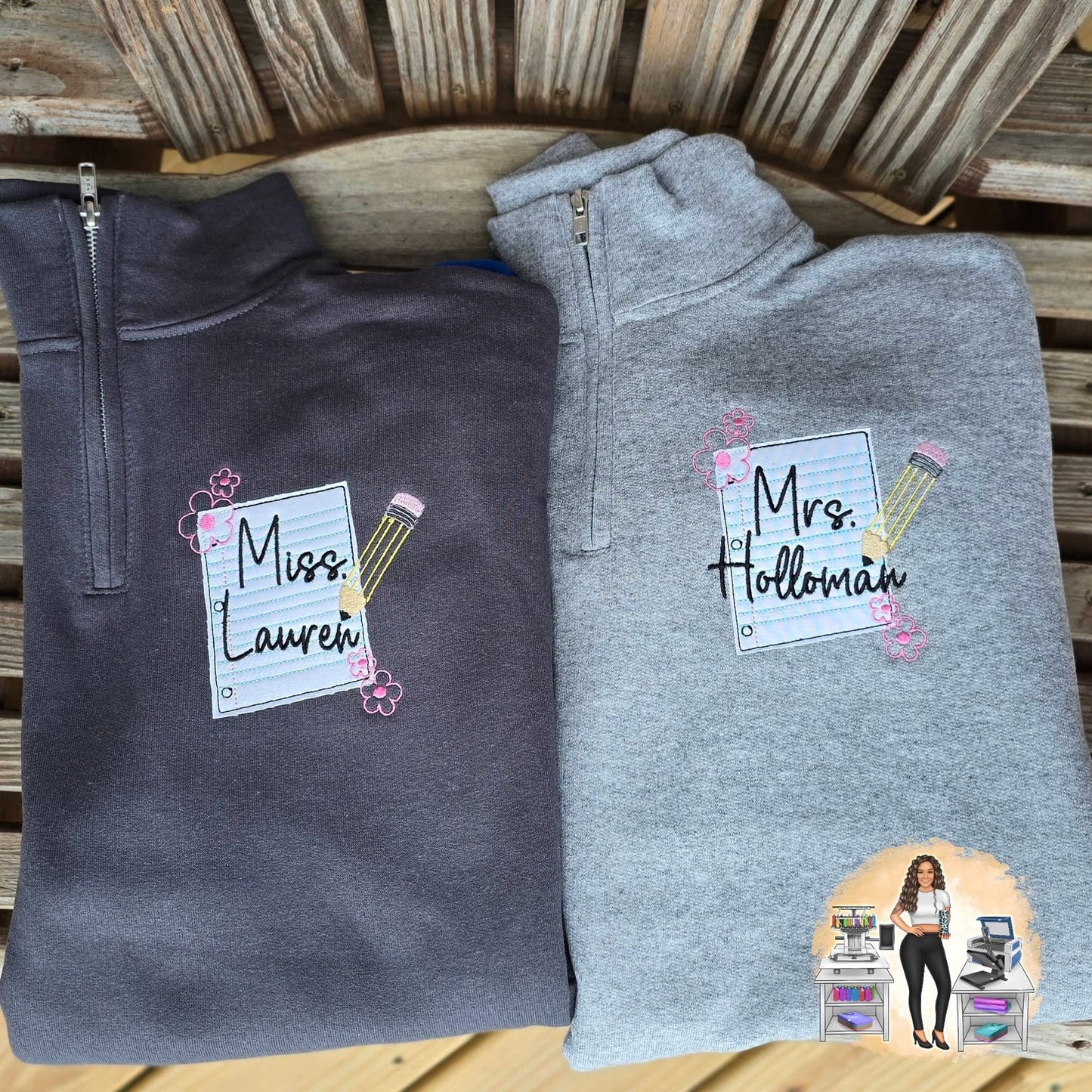 Custom Notebook Embroidered Quarter Zip Crewneck