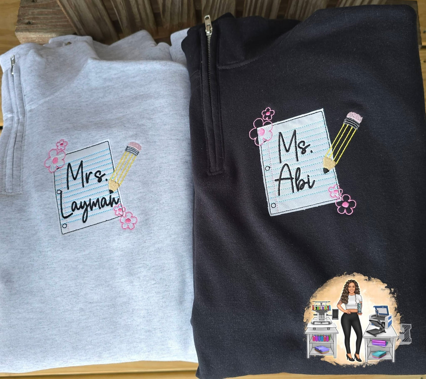 Custom Notebook Embroidered Quarter Zip Crewneck