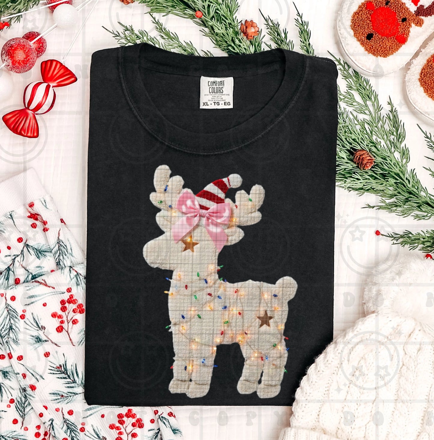 Light Up Reindeer Faux Yarn Tee