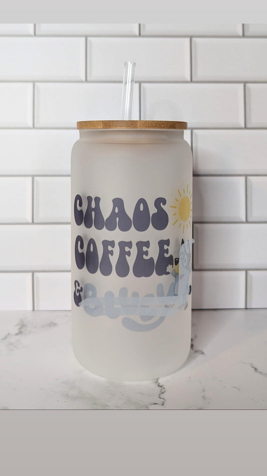 Chaos, Coffee, and the blue 🐶 glass can